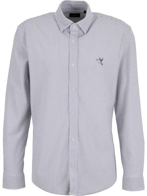 Fabrika Açık Gri Erkek Slim Fit Çizgili Gömlek F6WM-GML 2203