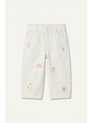 Defacto Baggy Fit Işlemeli Beyaz Kız Bebek Pantolon H9302A5/ER105