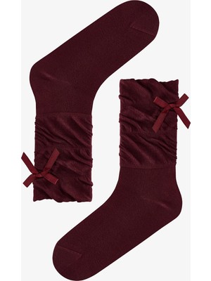 Penti Bordo Draped Ribbon Pamuklu Soket Çorap