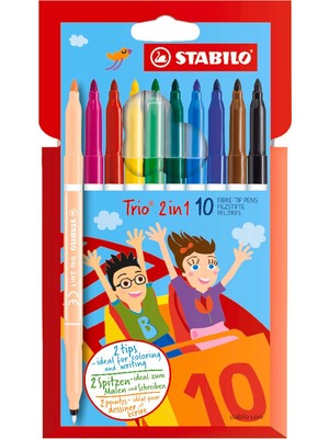 Renas Store Stabılo Trio 2'si 1 Arada - Keçe Uçlu Boya Kalemi - 10'lu Paket - Çeşitli Renkler