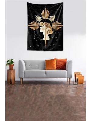 Renas Store Pelangi Yıkanabilir Leke Tutmaz Mikropetek Kumaş Helen Siyah Duvar Örtüsü Duvar Halısı Tapestry WLL028, 140 x 140