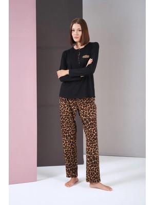 Pjs 26004 Kadın Uzun Kol Leopar Desenli Pijama Takım