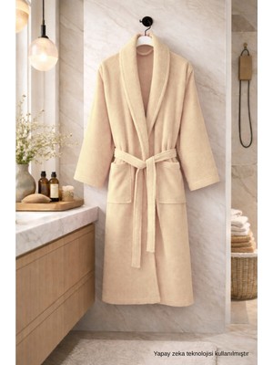 Ely Parker Şalyaka Pamuklu Unisex Bornoz Krem