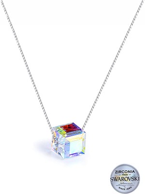 Gümüş Swarovski Taşlı Bayan Küp Gümüş Kolye