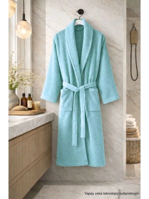 Ely Parker Şalyaka Pamuklu Unisex Bornoz Turkuaz