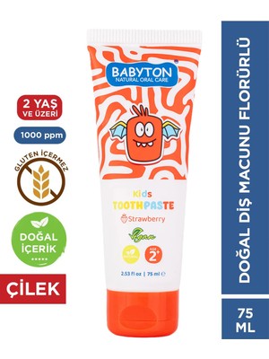 Babyton Doğal Çilek Diş Macunu 2 Yaş ve Üzeri Florürlü 75 ml