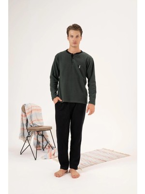 Estiva 24421 Erkek Kışlık Polar Düğmeli Yaka Pijama Takımı