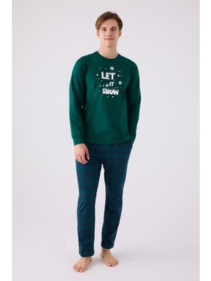 Arnetta 3131 Noel Erkek Let It Snow Yeşil Uzun Kol Pijama Takım