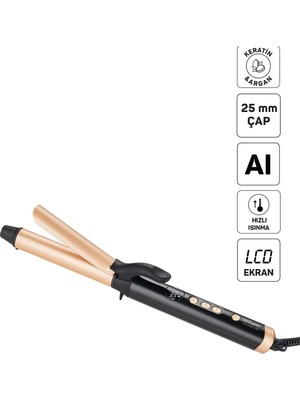 Arzum AR5186 Volume Pro Saç Maşası, Keratin ve Argan Yağlı Plaka, 25 mm Maşa Çapı, Siyah
