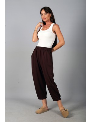 By Saygı Kadın Beli Lastikli Cepli Paça Tutturmalı Modal Pantolon