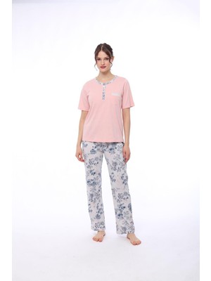 Pijadore 1444 Kadın Çiçekli Cepli Kısa Kollu Pijama Takım