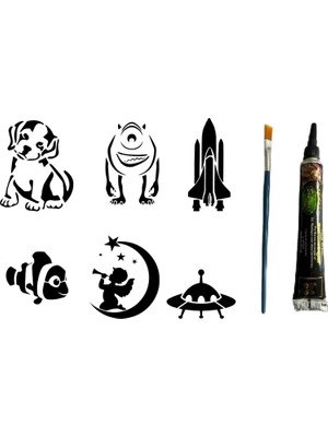 Renas Store Çocuksu Desenler 6 Adet Şablon ve Hint Kınası Geçici Dövme Seti