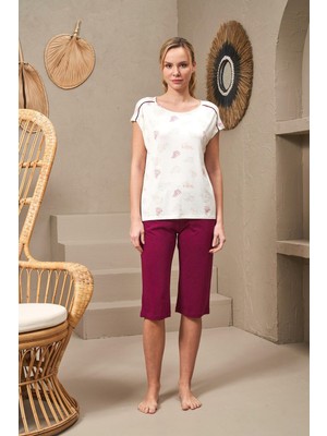 Pjs 25145 Kadın Kısa Kollu Kapri Pijama Takımı