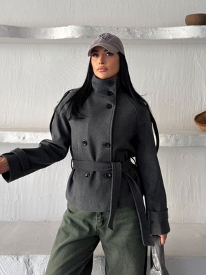 My Lunessa Zr Muadil Dik Yaka Bağlamalı Kısa Ithal Kaşe Kaban
