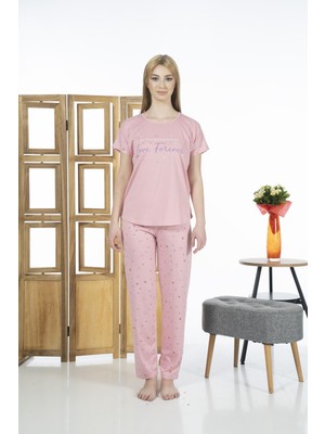 Estiva 24109 Kadın Kalp Desenli Kısa Kollu Yazlık Viskon Pijama Takımı