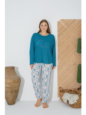 Estiva 24077 Kadın Büyük Beden Rahat Uzun Kollu Pijama Takımı