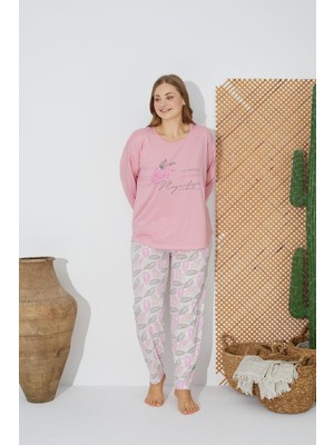 Estiva 24077 Kadın Büyük Beden Rahat Uzun Kollu Pijama Takımı