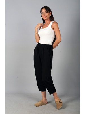 By Saygı Kadın Beli Lastikli Cepli Paça Tutturmalı Modal Pantolon