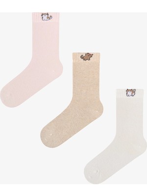 Penti Pembe Beyaz Tiny Puppies Kedi Desenli Pamuklu 3 Çift Soket Çorap
