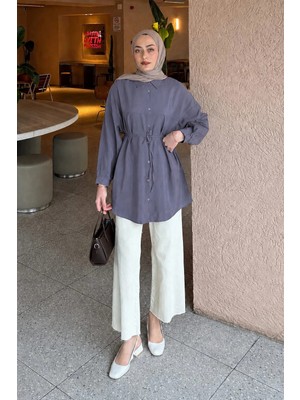 Lamelif Bağlamalı Cupra Nubuk Gömlek Antrasit
