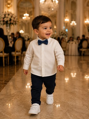 Mummys Love Erkek Çocuk %100 Pamuk Bej Gömlek ve Papyon