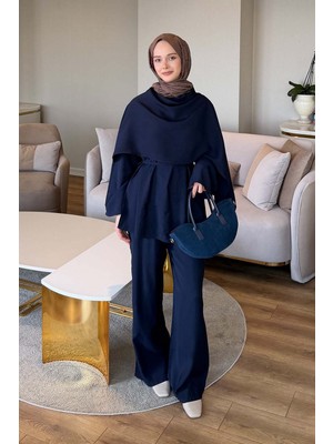 Lamelif Şallı Pantolon Takım Lacivert