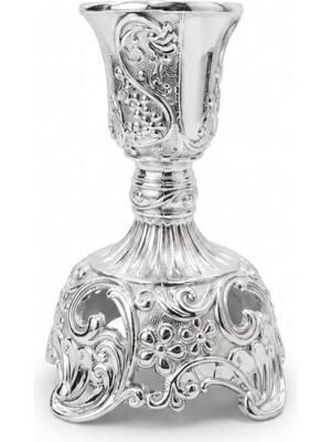 Rasha Collection 2'li Gümüş Renk Işlemeli Metal Küçük Şamdan Seti