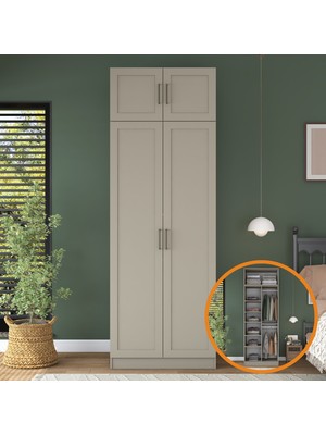 Rani Mobilya Rani BA339 Membran Kapaklı Gardırop 2 Kapaklı 6 Raflı Elbise Dolabı Kumtaşı