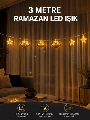 Epilons 3 Metre Ramazan LED Saçak Işık Ev Içi Dekoratif Aydınlatma