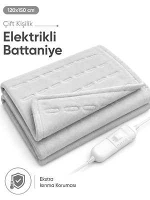 Beylini Omak Çift Kişilik Elektrikli Battaniye Tam Güvenlikli Dayanıklı Çift Kademeli Termostatlı Elektrikli Yatak Isıtıcı 120X150 cm
