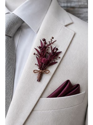Ju Atölye Damat Yaka Çiçeği, Damat Cep Çiçeği, Bordo Yaka Çiçeği