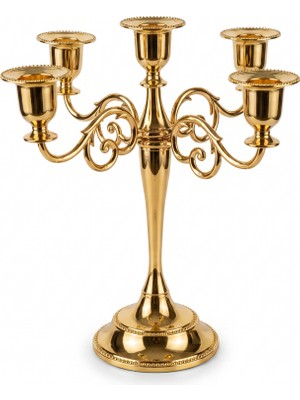 Rasha Collection 5 Kollu Gold Metal Şamdan
