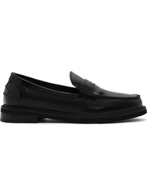 Derimod Kadın Siyah Deri Maskülen Loafer AF140003DA