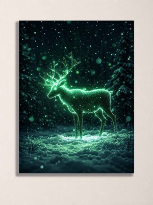 North Whiskers Geyik ve Kar Baskılı Metal Tablo Wall Art