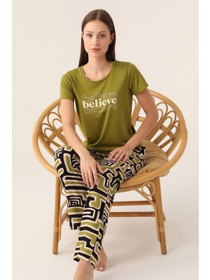 Pierre Cardin Kadın Açık Yaka Kısa Kollu Desenli Pijama Takım