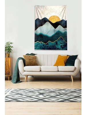 Renas Store Pelangi Multirenk Güneşin Doğuşu Sunset Leke Tutmaz Kadife Kumaş Duvar Örtüsü Duvar Halısı Tapestry WLL314, 35 x 50