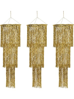 Renas Store Beistle 3 Parça Üç Katlı Metalik Altın Plastik Parıltılı Asma Avizeler Yılbaşı Partisi Dekorasyonları Veya 20'lerin Temalı Dekoru, 4'