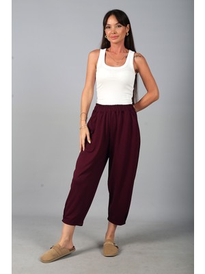 By Saygı Kadın Beli Lastikli Cepli Paça Tutturmalı Modal Pantolon