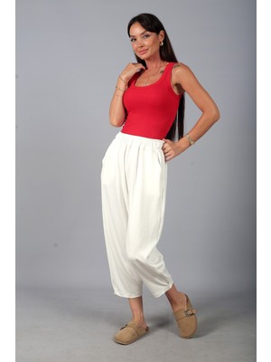 By Saygı Kadın Beli Lastikli Cepli Paça Tutturmalı Modal Pantolon