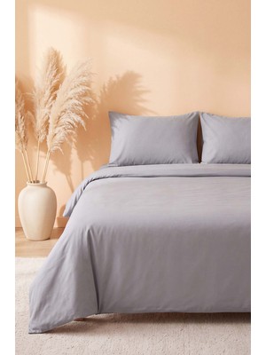 Soft Gri %100 Pamuklu Ranforce Çift Kişilik Nevresim Takımı – 4 Parça