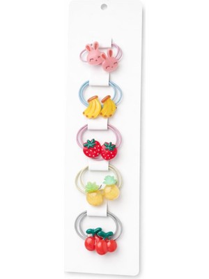 Renas Store Çocuk Saç Lastiği Seti, 5'li Paket, Meyve Temalı Tavşan Tasarım, Renkli Elastik Saç Bandı