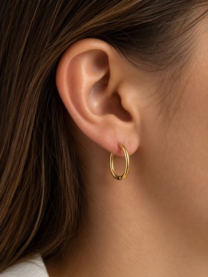 Fynbos Gold Oval Halka Küpe 18X13 mm Paslanmaz Çelik Şık Minimal Günlük Kullanım Kadın Küpe Çifti
