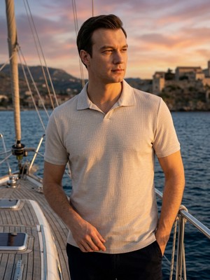 Süvari Regular Waffle Kumaş V Patlı Polo Yaka Nefes Alabilen T-Shirt