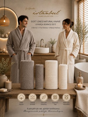 İyi Geceler İstanbul Iyi Geceler Istanbul Soft Linen Aile Bornoz Seti Natural Kahve