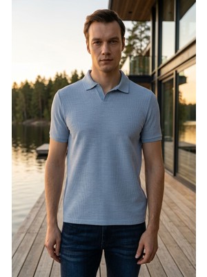 Süvari Regular Waffle Kumaş V Patlı Polo Yaka Nefes Alabilen T-Shirt