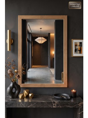 Montesev ( 76CM x 54CM ) Antik Ahşap Dik Dekoratif Ayna Dresuar Boy Koridor Konsol Aynası Banyo Oda Lavabo Wc Mutfak Makyaj Aynası