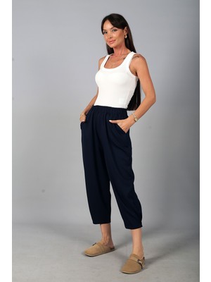 By Saygı Kadın Beli Lastikli Cepli Paça Tutturmalı Modal Pantolon