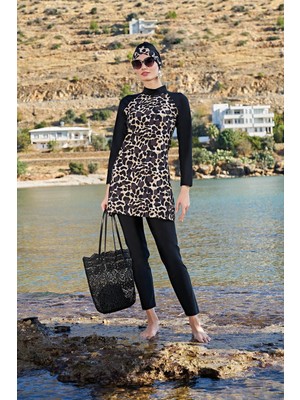 Ruko Maio 23126-1 Leopar Reglan Kol Tam Tesettür Mayo