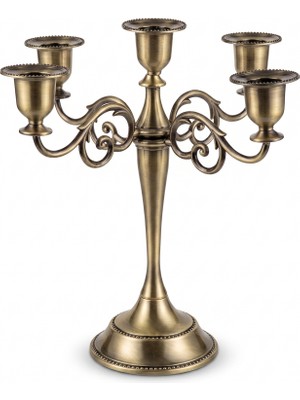 Rasha Collection 5 Kollu Eskitme Gold Şamdan Dekoratif Mumluk