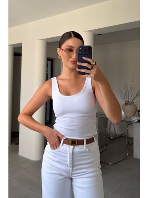 Magarde Göğüs Destekli Kalın Askılı Atlet- Beyaz